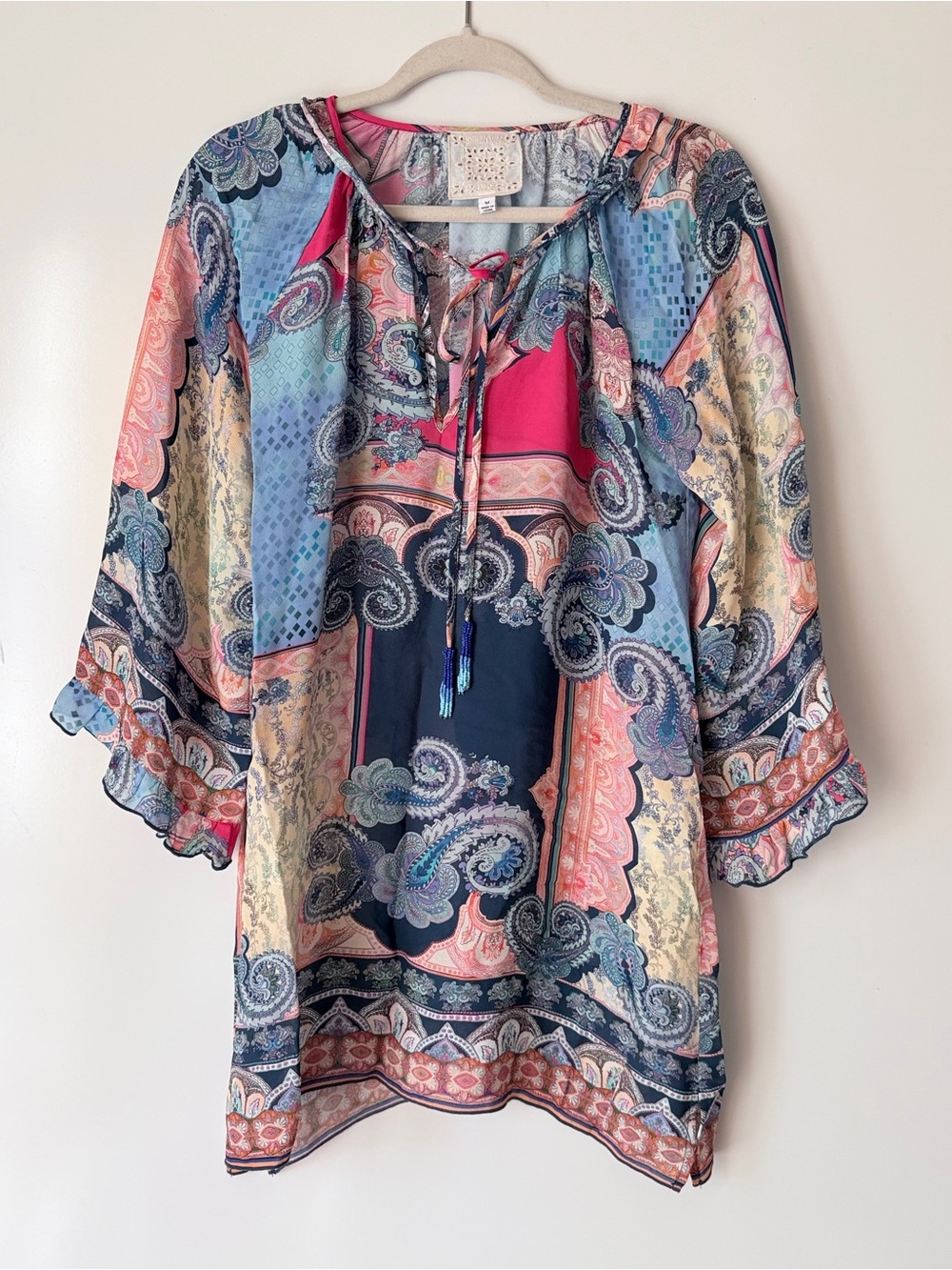 Johnny Was Boho Paisley Tie-Neck Tunic in Multi-Color